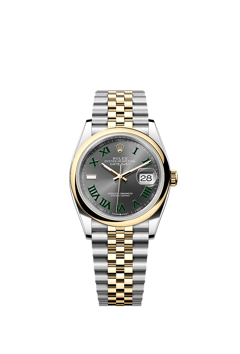 Datejust 36, Oyster, 36 mm, Oystersteel en geelgoud, Wijzerplaat : Leigrijs, Rolex