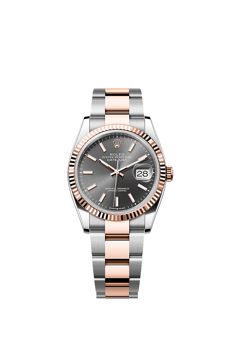 Datejust 36, Oyster, 36 mm, Oystersteel en Everose-goud, Wijzerplaat : Leigrijs, Rolex