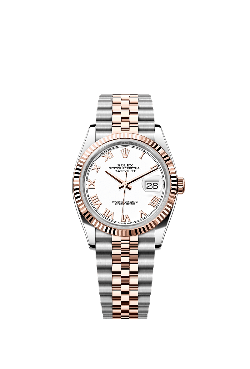Datejust 36, Oyster, 36 mm, acciaio Oystersteel e oro Everose, Quadrante : Bianco, Rolex