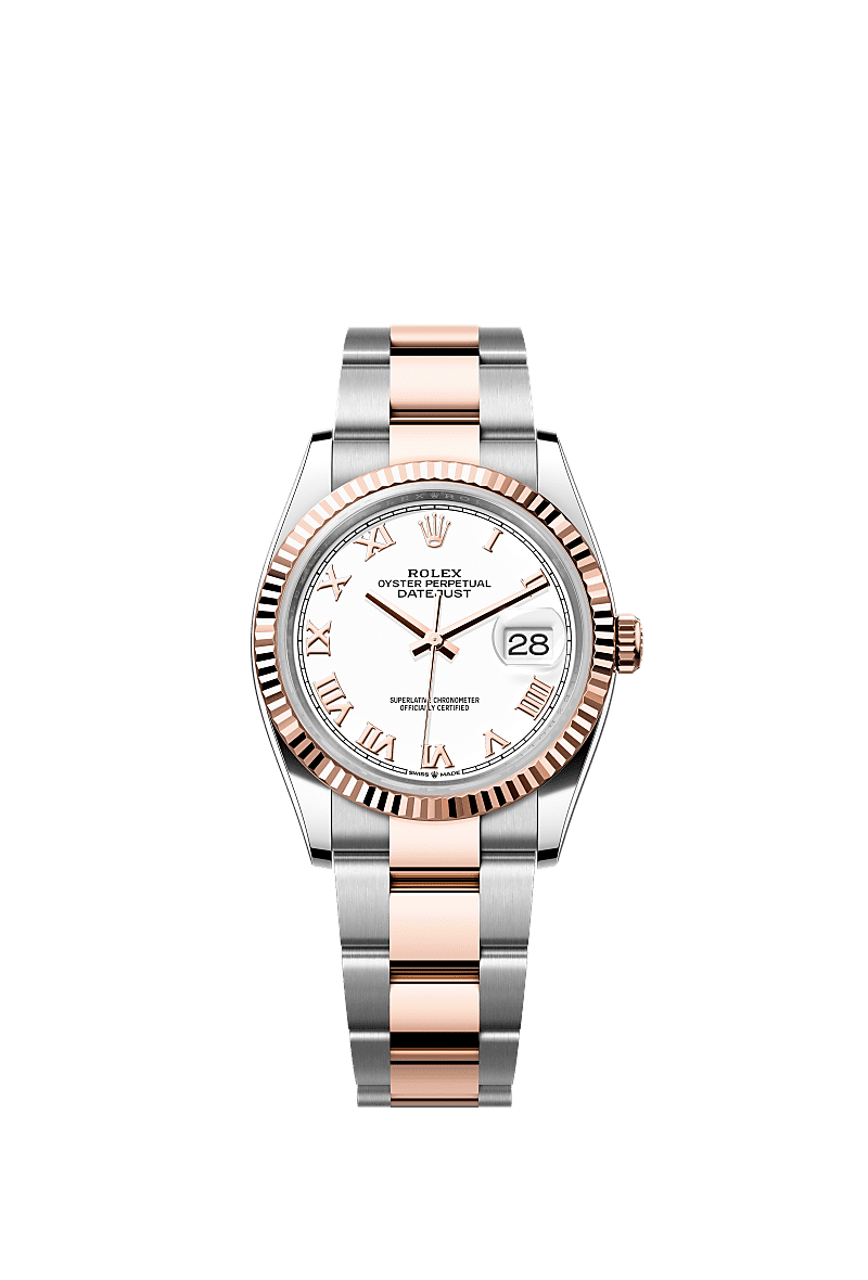 Datejust 36, Oyster, 36 mm, Oystersteel çelik ve Everose altın, Kadran : Beyaz, Rolex