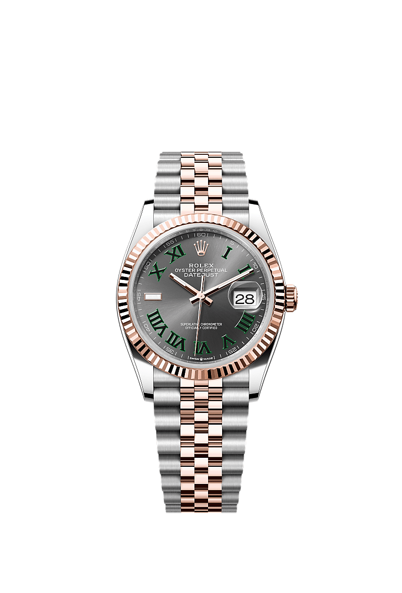 Datejust 36, Oyster, 36 mm, Oystersteel en Everose-goud, Wijzerplaat : Leigrijs, Rolex