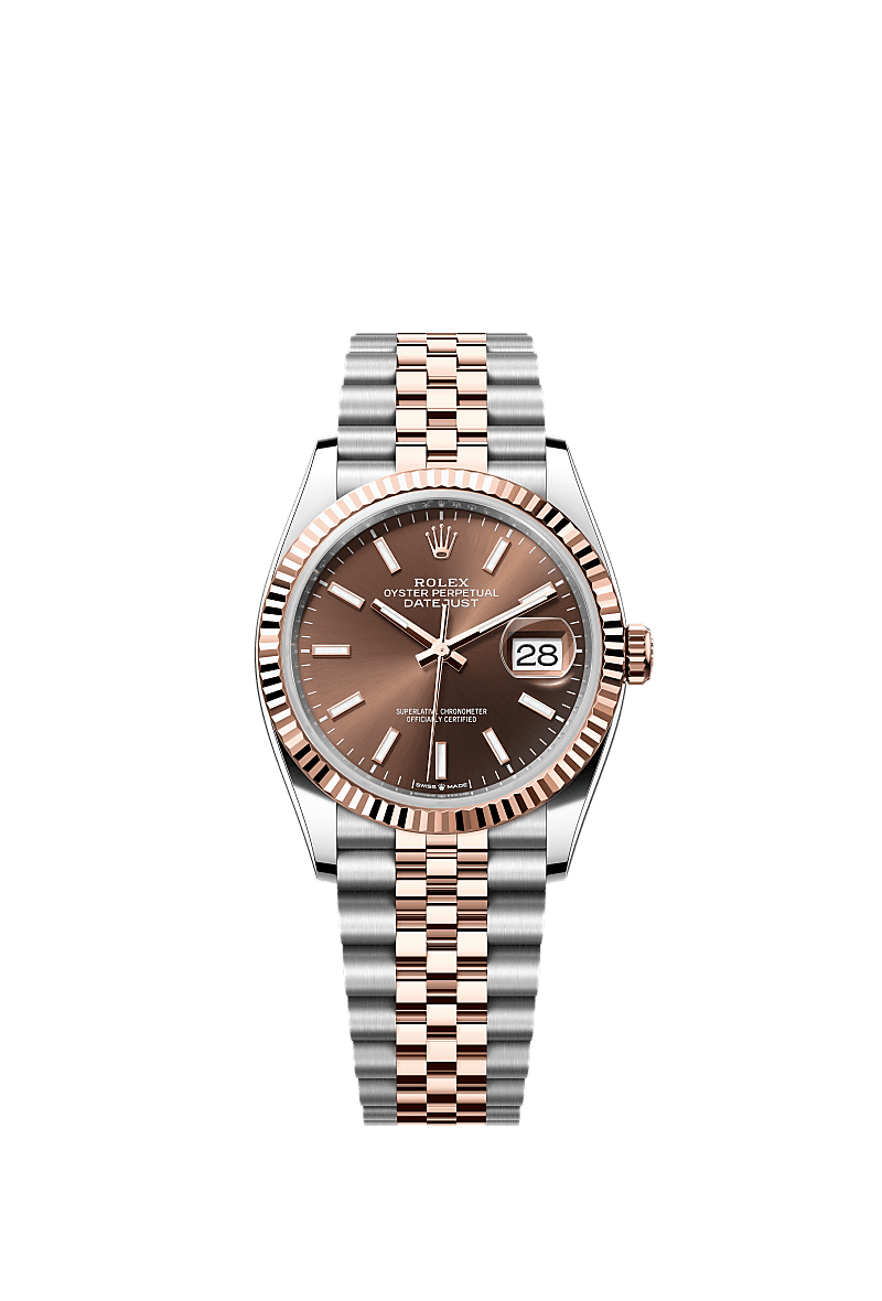 デイトジャスト 36, オイスター、36 mm、オイスタースチール&エバーローズゴールド, ダイアル : チョコレート, Rolex