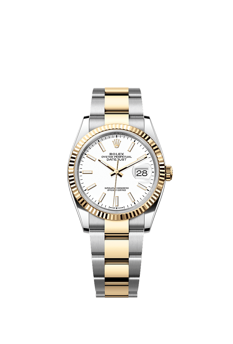 Datejust 36, Oyster, 36 mm, aço Oystersteel e ouro amarelo, Mostrador : Branco, Rolex