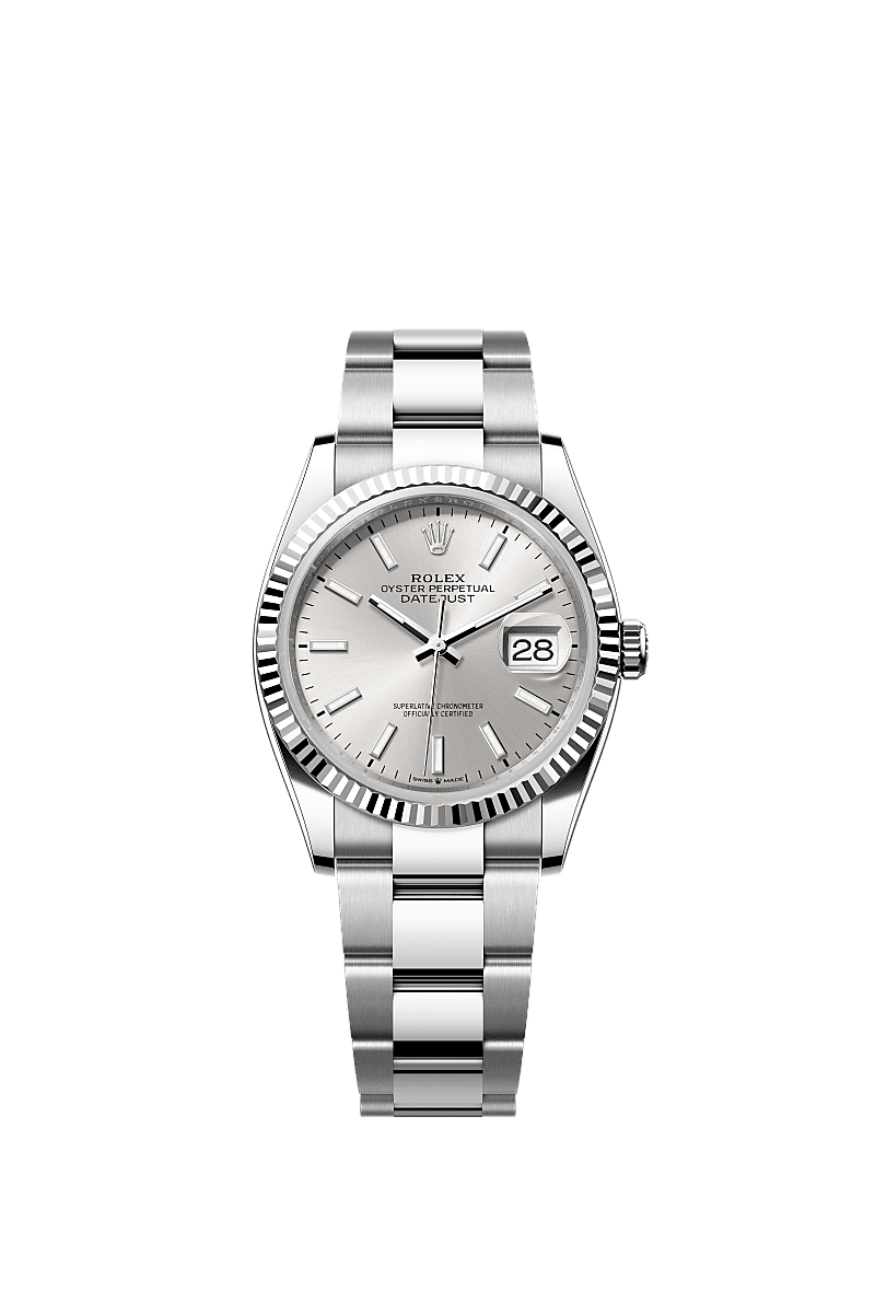 Datejust 36, Oyster, 36 mm, acero Oystersteel y oro blanco, Esfera : Plateada, Rolex