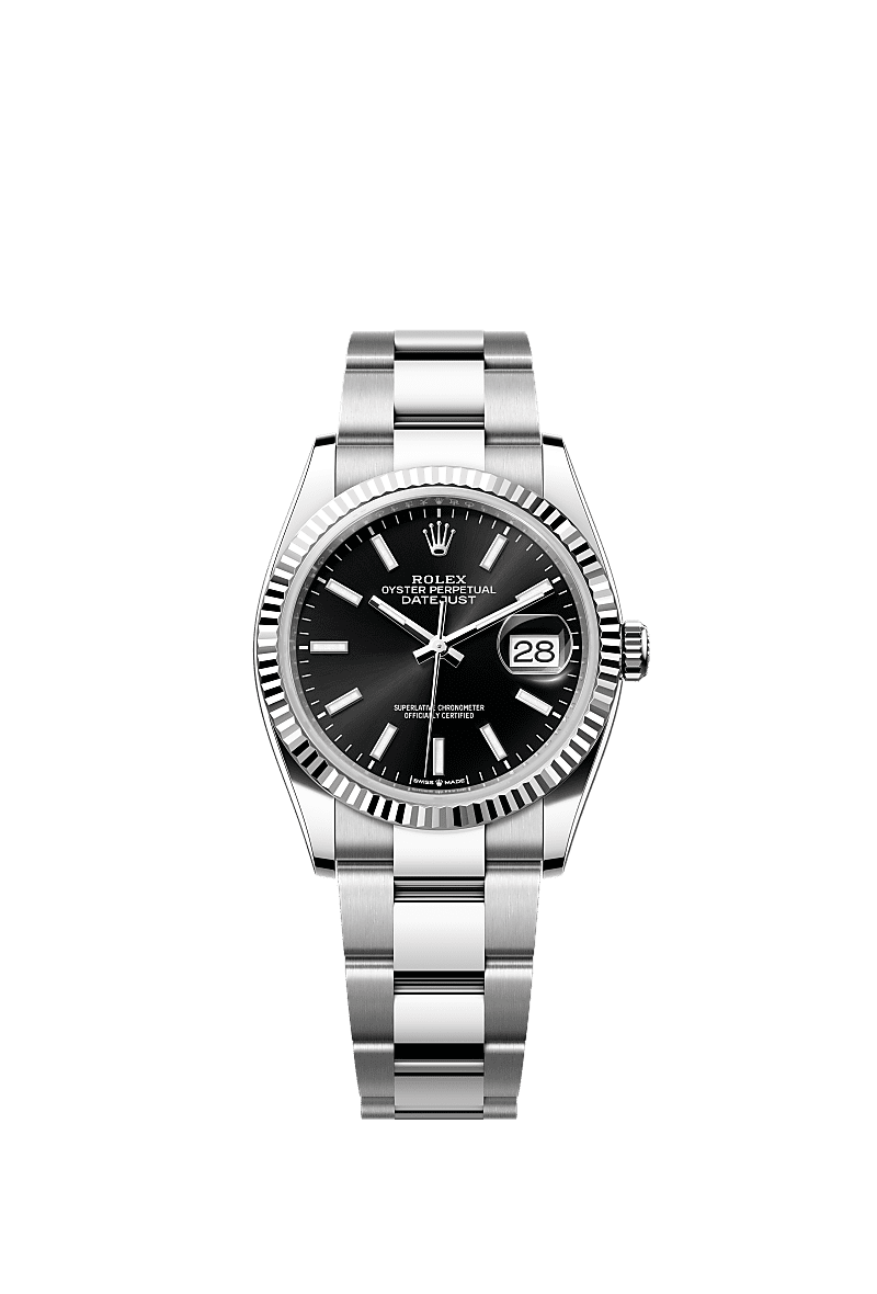 デイトジャスト 36, オイスター、36 mm、オイスタースチール&ホワイトゴールド, ダイアル : ブライトブラック, Rolex