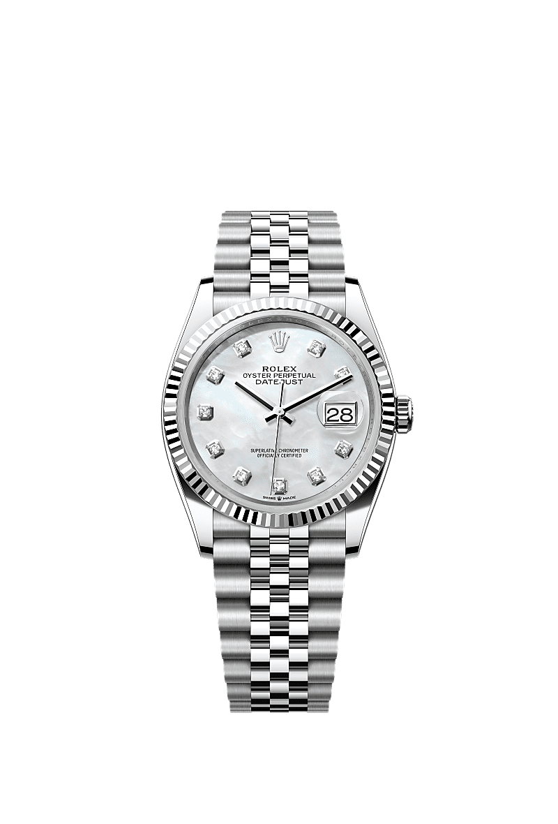 Datejust 36, Oyster, 36 мм, сталь Oystersteel и белое золото, Циферблат : Белый перламутровый, бриллианты, Rolex