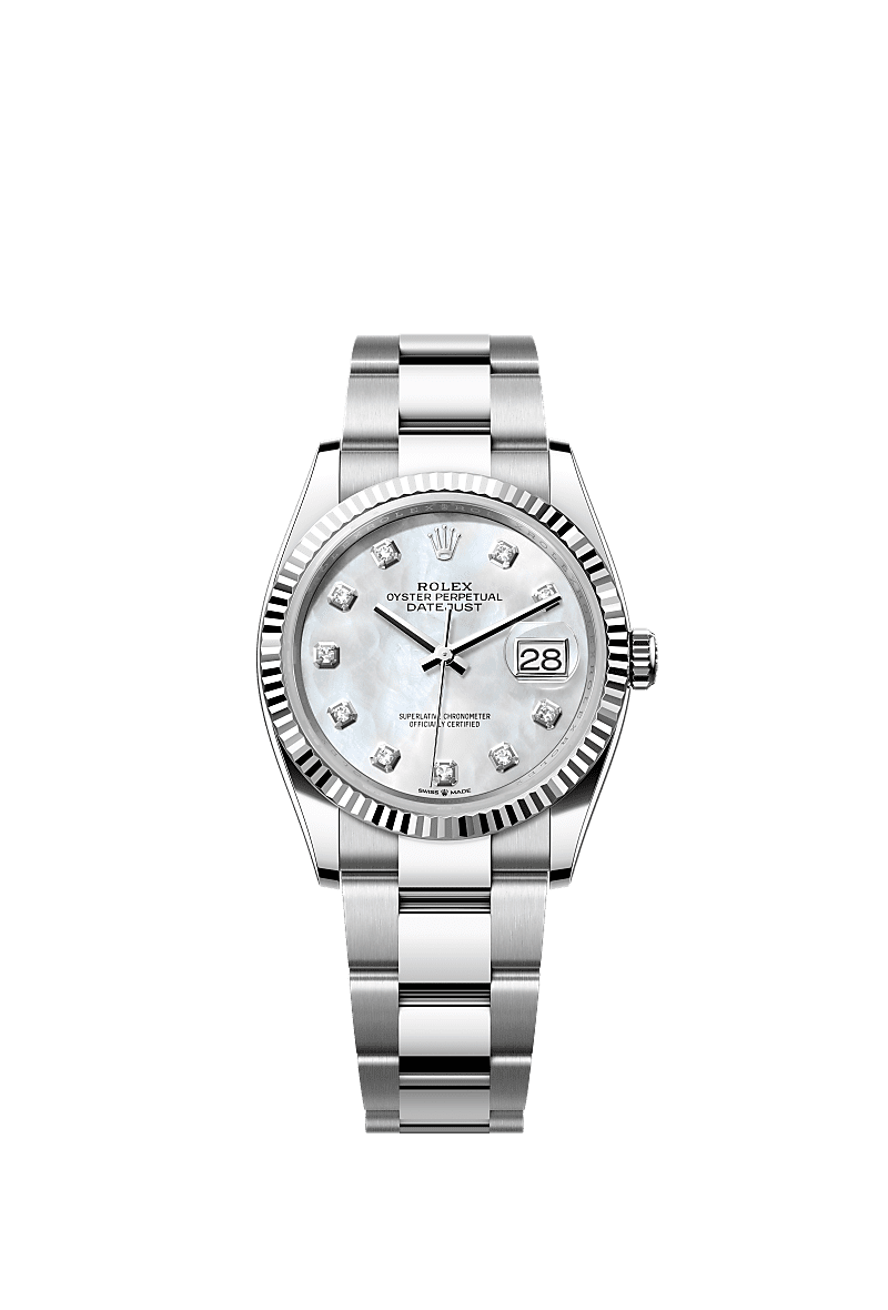 Datejust 36, Oyster, 36 mm, acciaio Oystersteel e oro bianco, Quadrante : In madreperla bianca con diamanti, Rolex