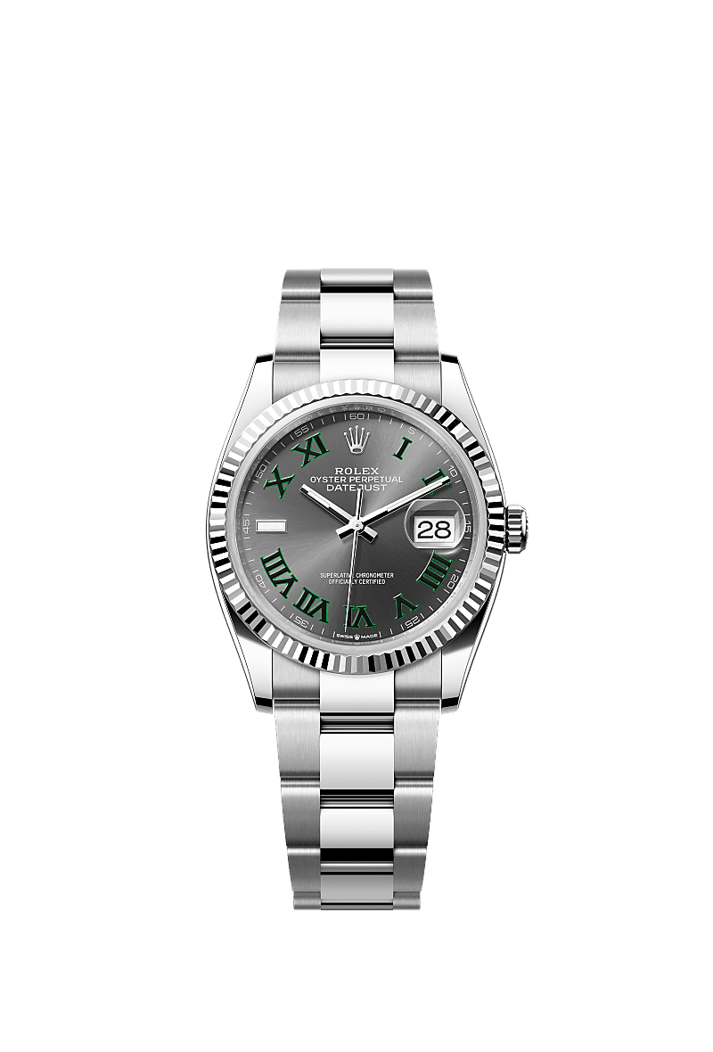 Datejust 36, اویستر، ۳۶ میلیمتری، اویستراستیل و طلای سفید, صفحه‌ : خاکستری, Rolex