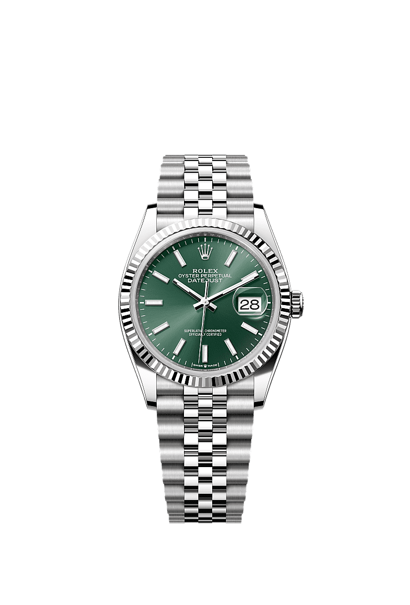 Datejust 36, Oyster, 36 mm, thép Oystersteel và vàng trắng, Mặt đồng hồ : màu xanh bạc hà, Rolex