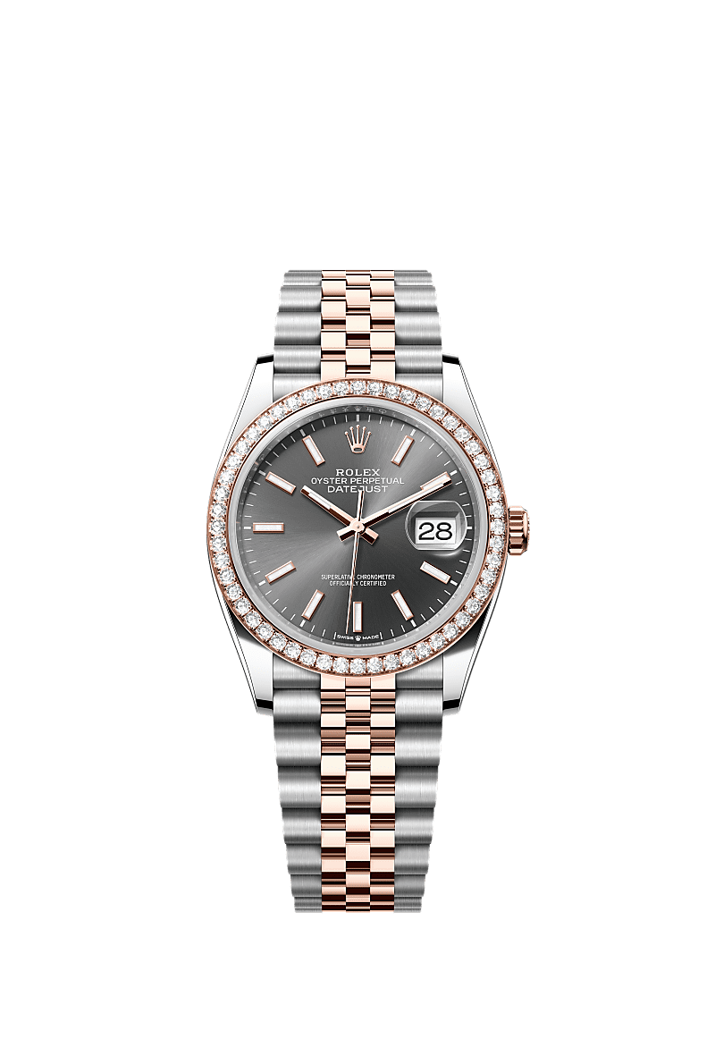 Datejust 36, Oyster, 36 mm, Oystersteel, emas Everose dan berlian, Permukaan : Batu loh, Rolex