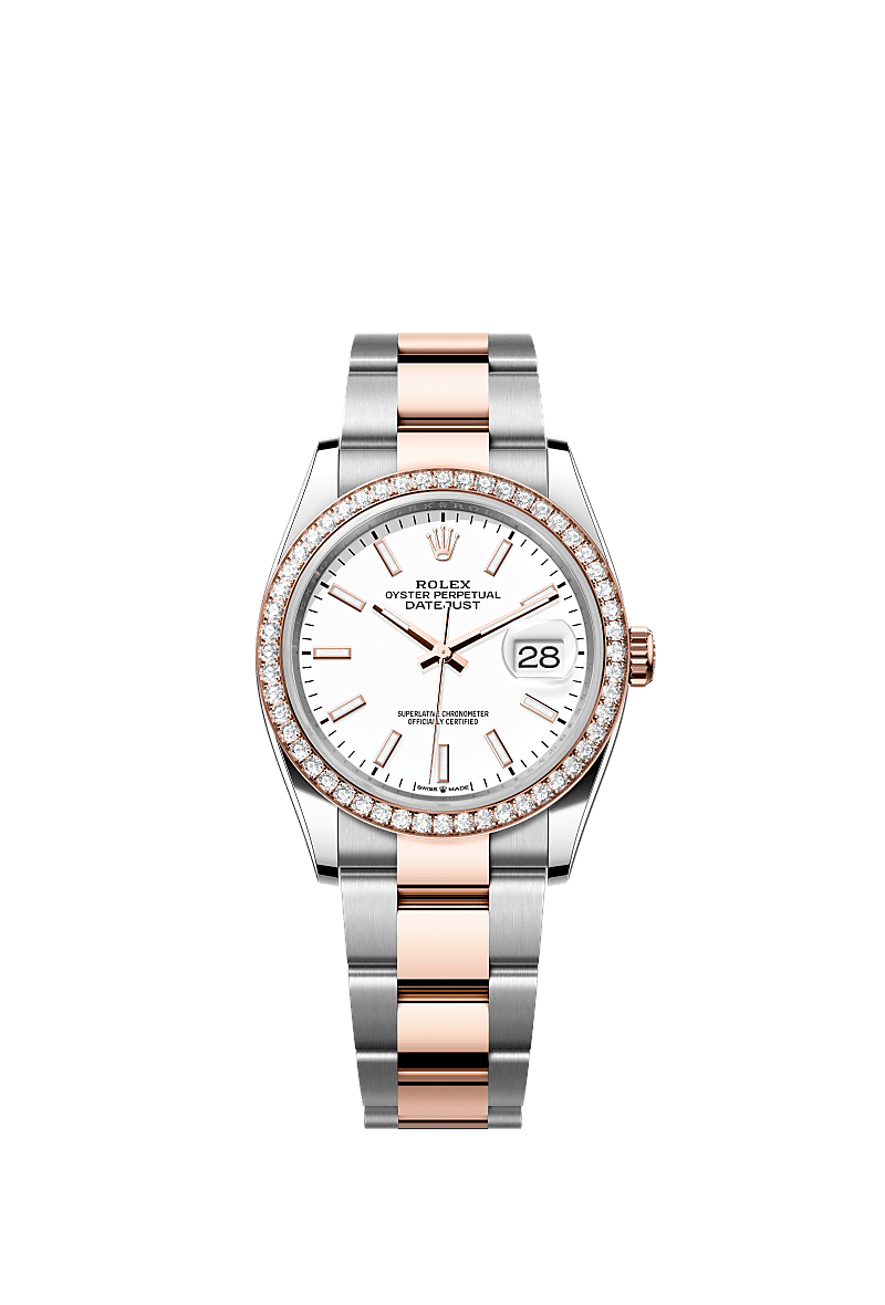 Datejust 36, Oyster, 36 mm, Edelstahl Oystersteel und Everose-Gold mit Diamanten, Zifferblatt : Weiß, Rolex