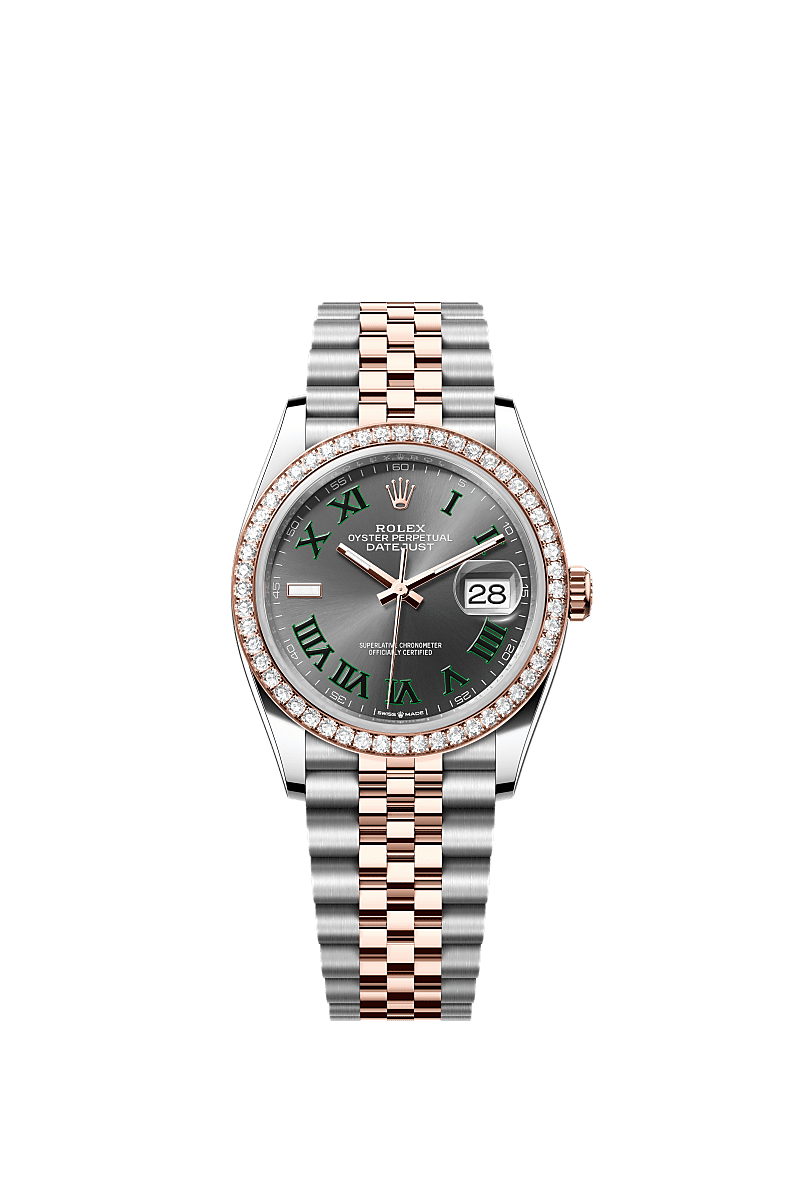 Datejust 36, 오이스터, 36mm, 오이스터스틸, 에버로즈 골드와 다이아몬드, 다이얼 : 슬레이트, Rolex