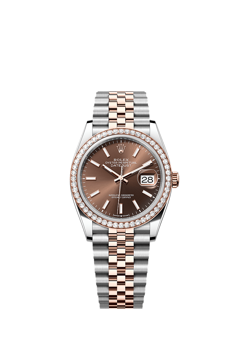 Datejust 36, Oyster, 36 mm, Oystersteel, Everose-goud en diamanten, Wijzerplaat : Chocoladebruin, Rolex
