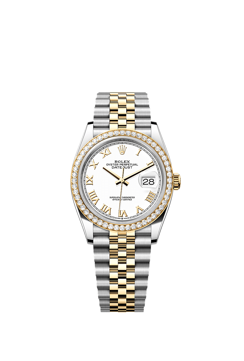 Datejust 36, Oyster, 36 mm, Edelstahl Oystersteel und Gelbgold mit Diamanten, Zifferblatt : Weiß, Rolex
