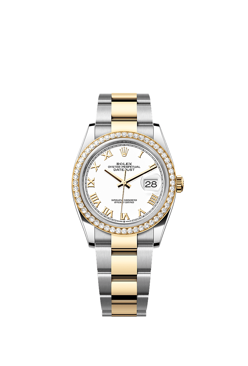 Datejust 36, Oyster, 36 mm, thép Oystersteel, vàng kim và kim cương, Mặt đồng hồ : Màu trắng, Rolex