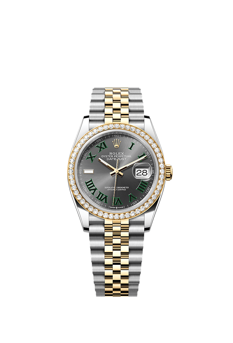 デイトジャスト 36, オイスター、36 mm、オイスタースチール＆イエローゴールド、ダイヤモンド, ダイアル : スレート, Rolex