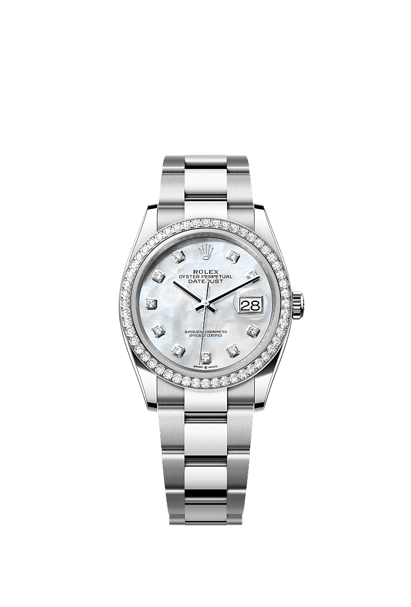 Datejust 36, Oyster, 36 mm, Oystersteel, white gold and diamonds, Dial : White mother-of-pearl set with diamonds, Rolex