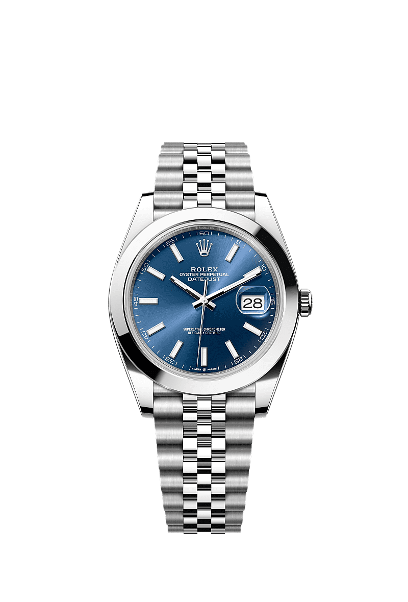 Datejust 41, Oyster, 41 mm, aço Oystersteel, Mostrador : Azul vivo, Rolex