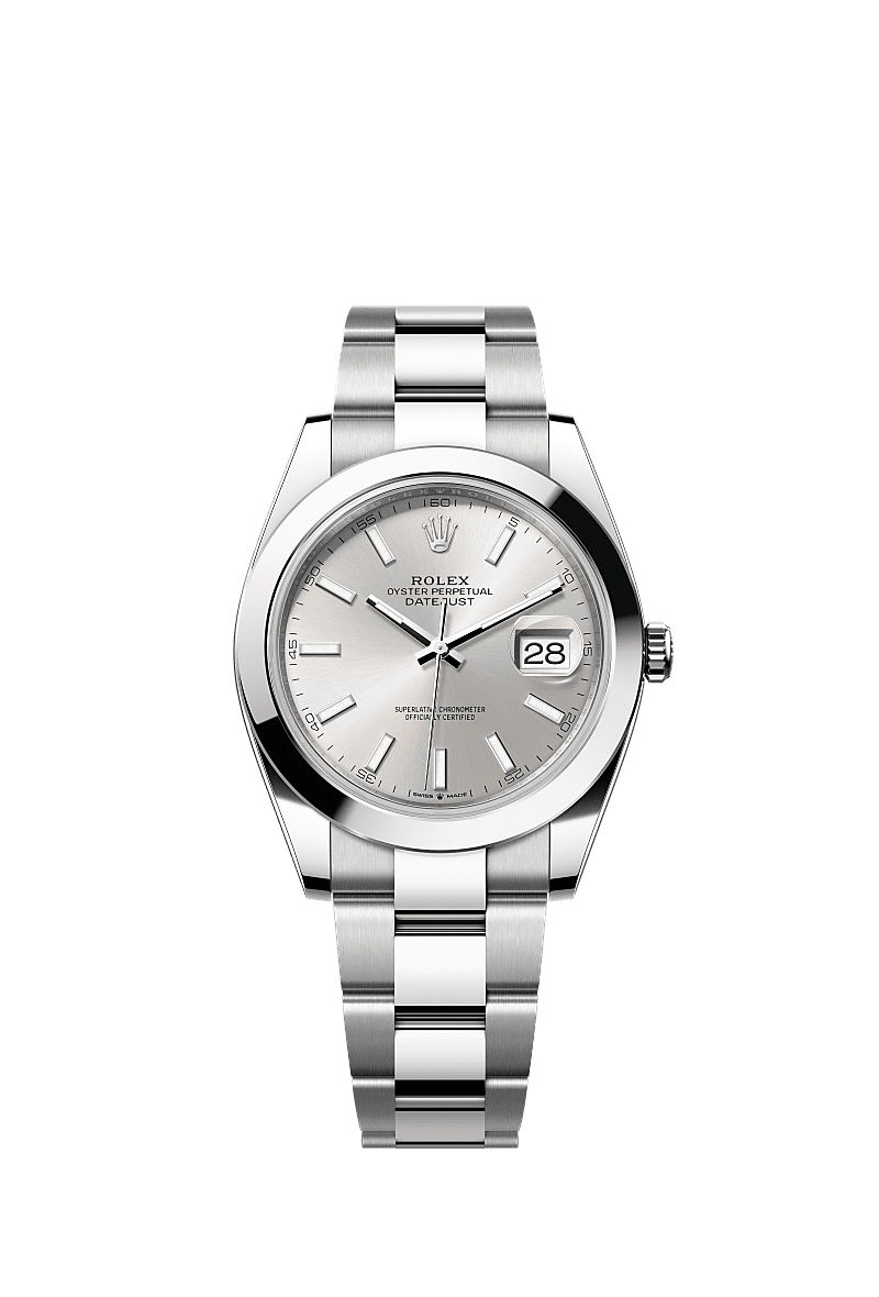 Datejust 41, Oyster, 41 mm, Oystersteel, Permukaan : Perak, Rolex