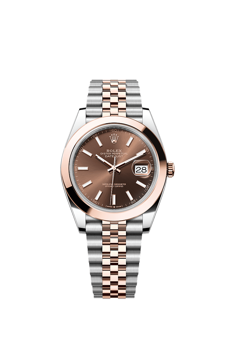 Datejust 41, Oyster, 41 mm, Oystersteel dan emas Everose, Permukaan : Coklat, Rolex
