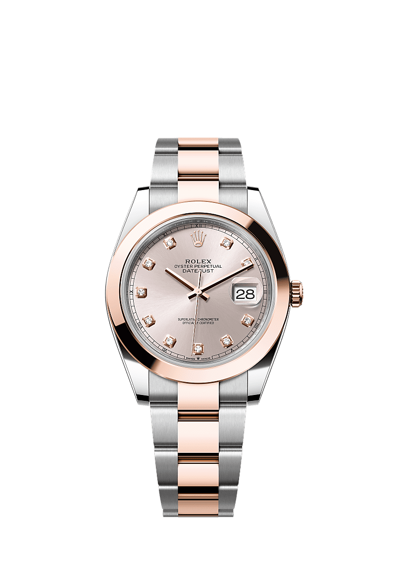 Datejust 41, Oyster, 41 mm, acciaio Oystersteel e oro Everose, Quadrante : Sundust con diamanti, Rolex