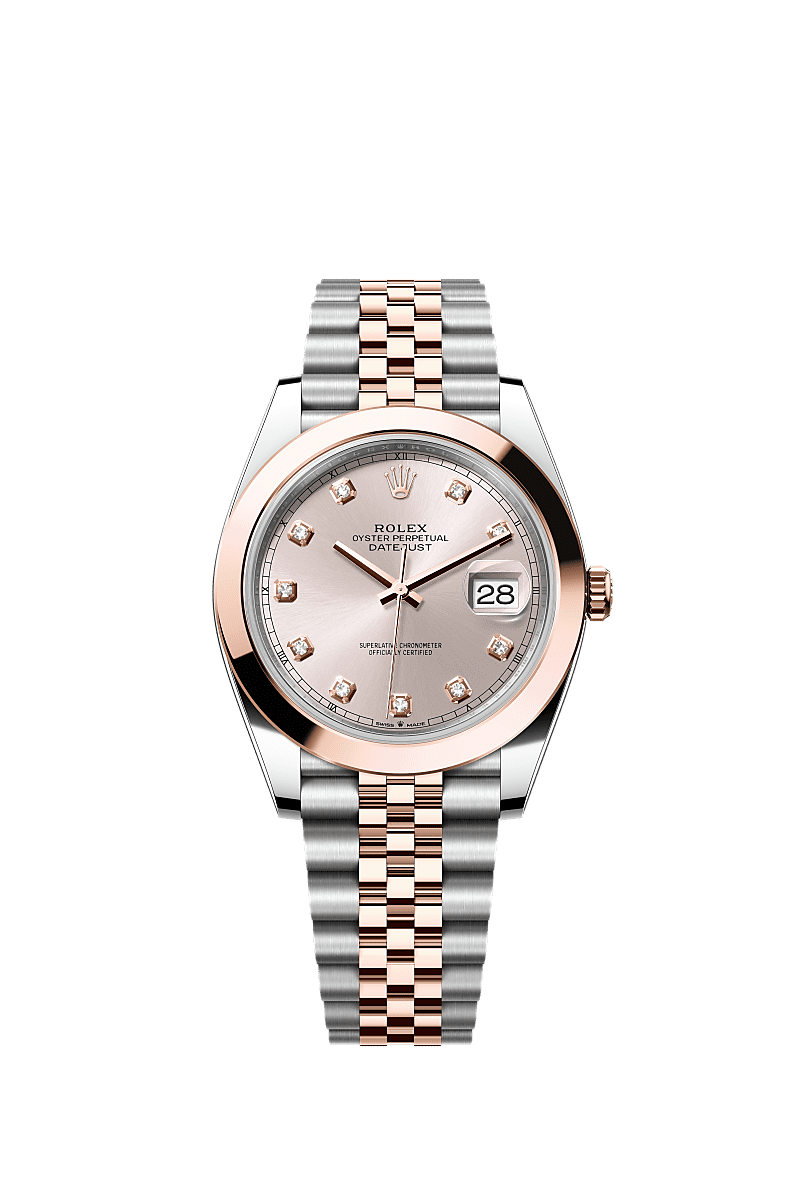 Datejust 41, Oyster, 41 mm, Edelstahl Oystersteel und Everose-Gold, Zifferblatt : Sundust, mit Diamanten besetzt, Rolex