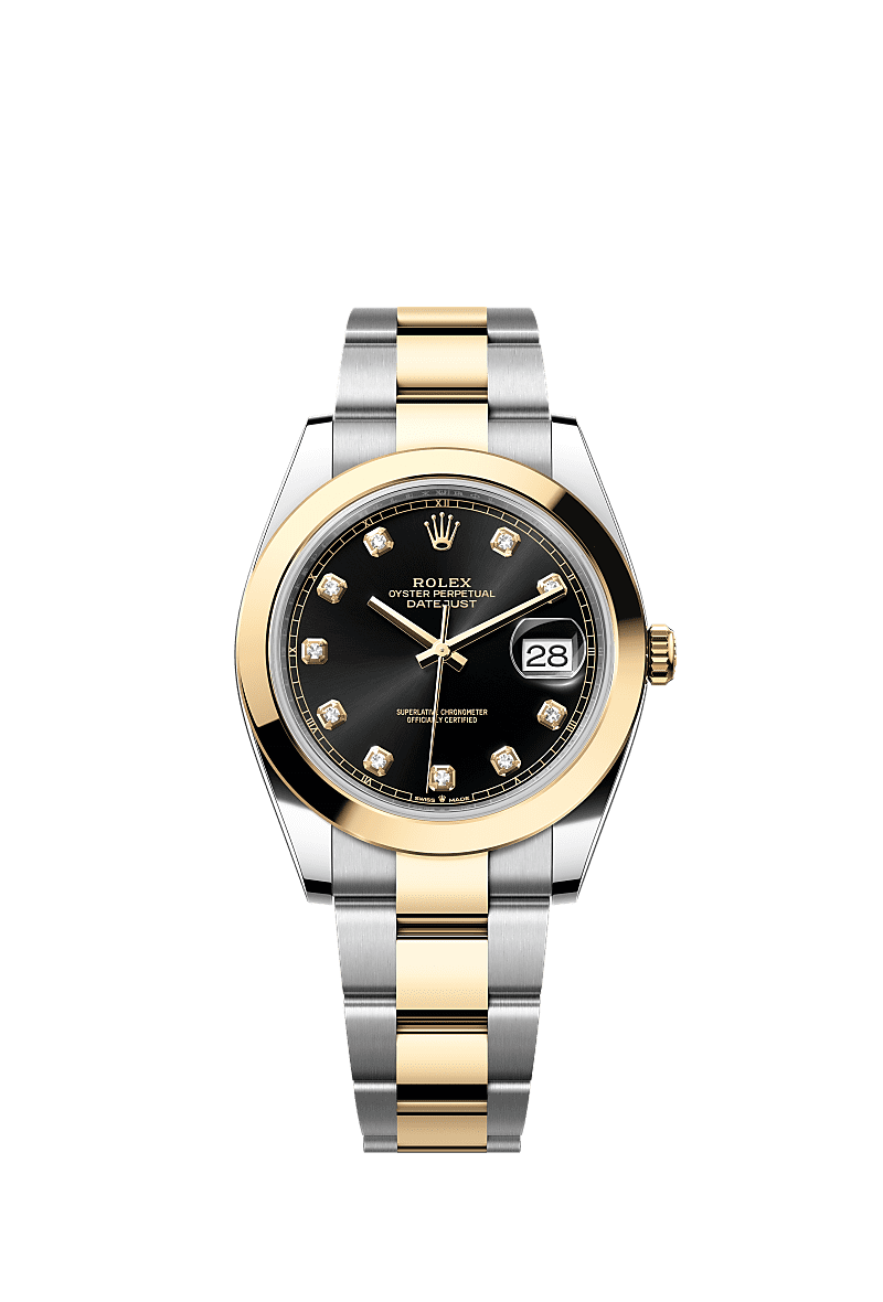 Datejust 41, Oyster, 41 mm, Oystersteel and yellow gold, Dial : Bright black set with diamonds, Rolex