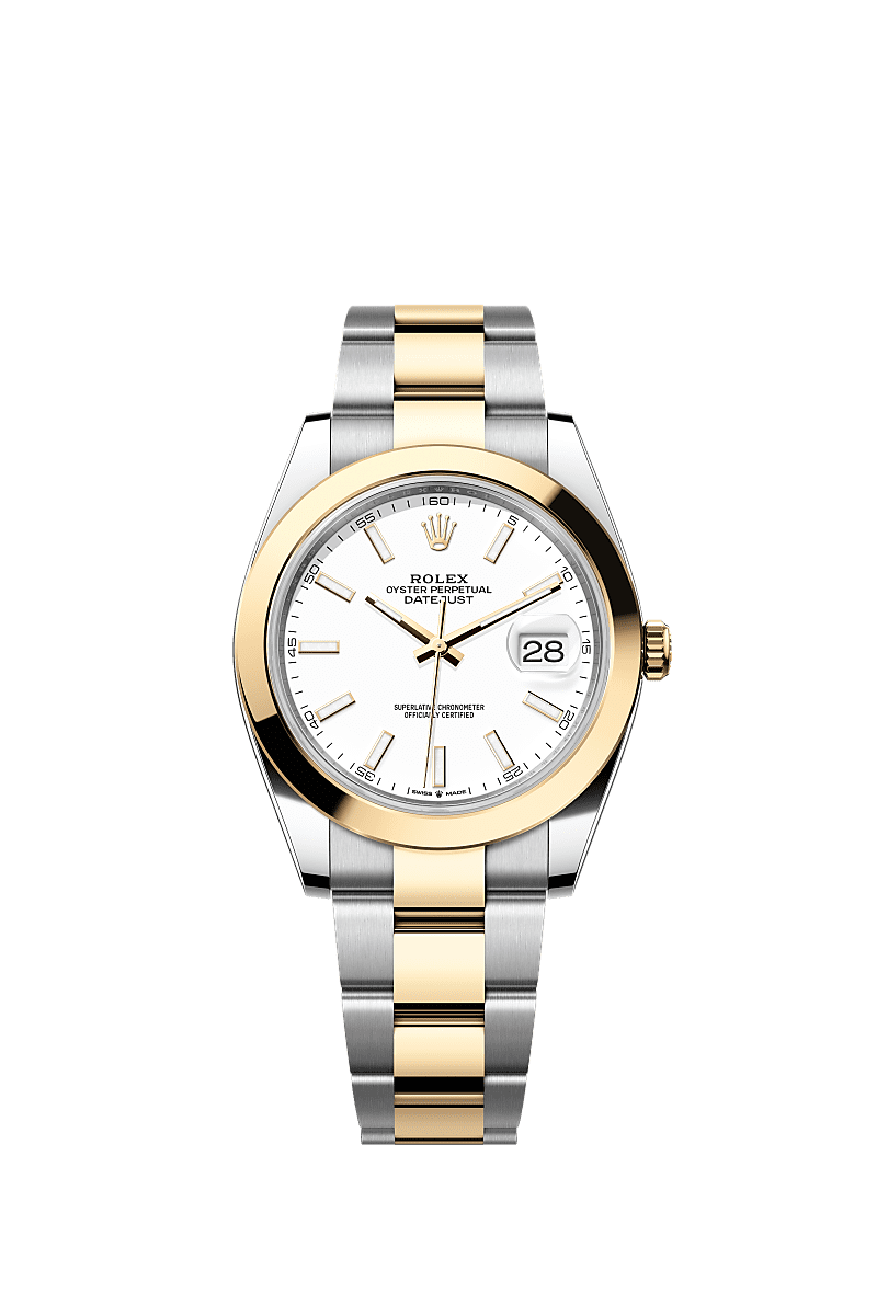 Datejust 41, اویستر، ۴۱ میلیمتری، اویستراستیل و طلای زرد, صفحه‌ : سفید, Rolex