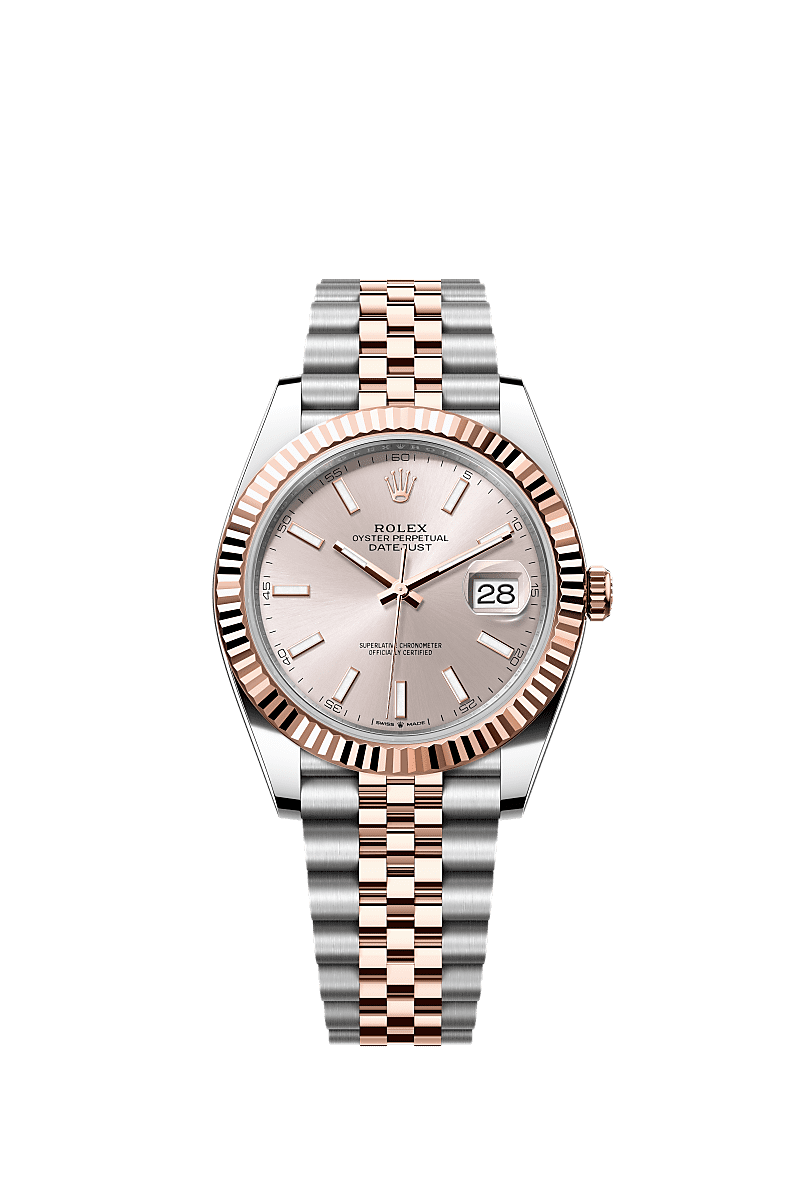 Datejust 41, Oyster, 41 mm, Oystersteel en Everose-goud, Wijzerplaat : Sundust, Rolex