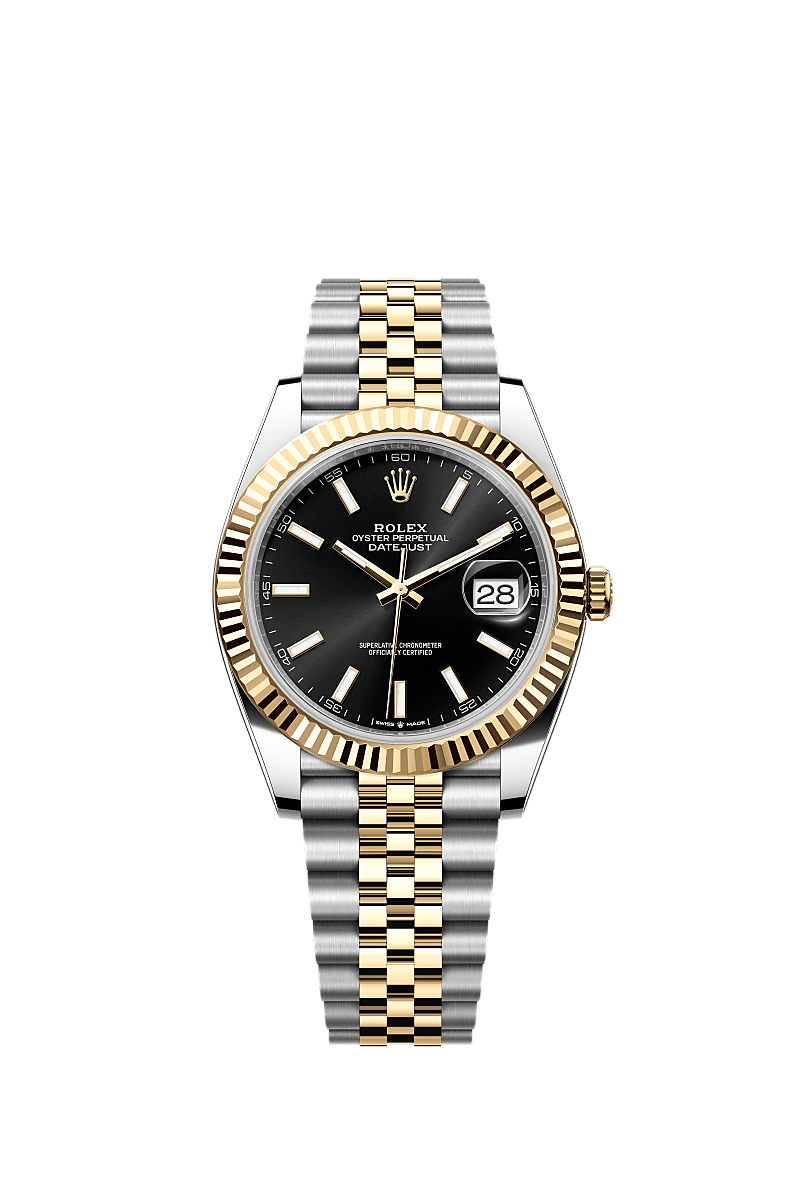 Datejust 41, Oyster, 41 mm, aço Oystersteel e ouro amarelo, Mostrador : Preto vivo, Rolex