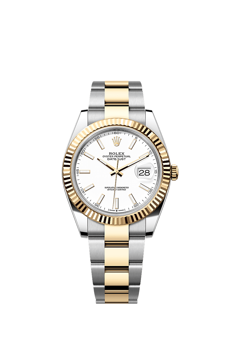 Datejust 41, Oyster, 41 mm, thép Oystersteel và vàng kim, Mặt đồng hồ : Màu trắng, Rolex