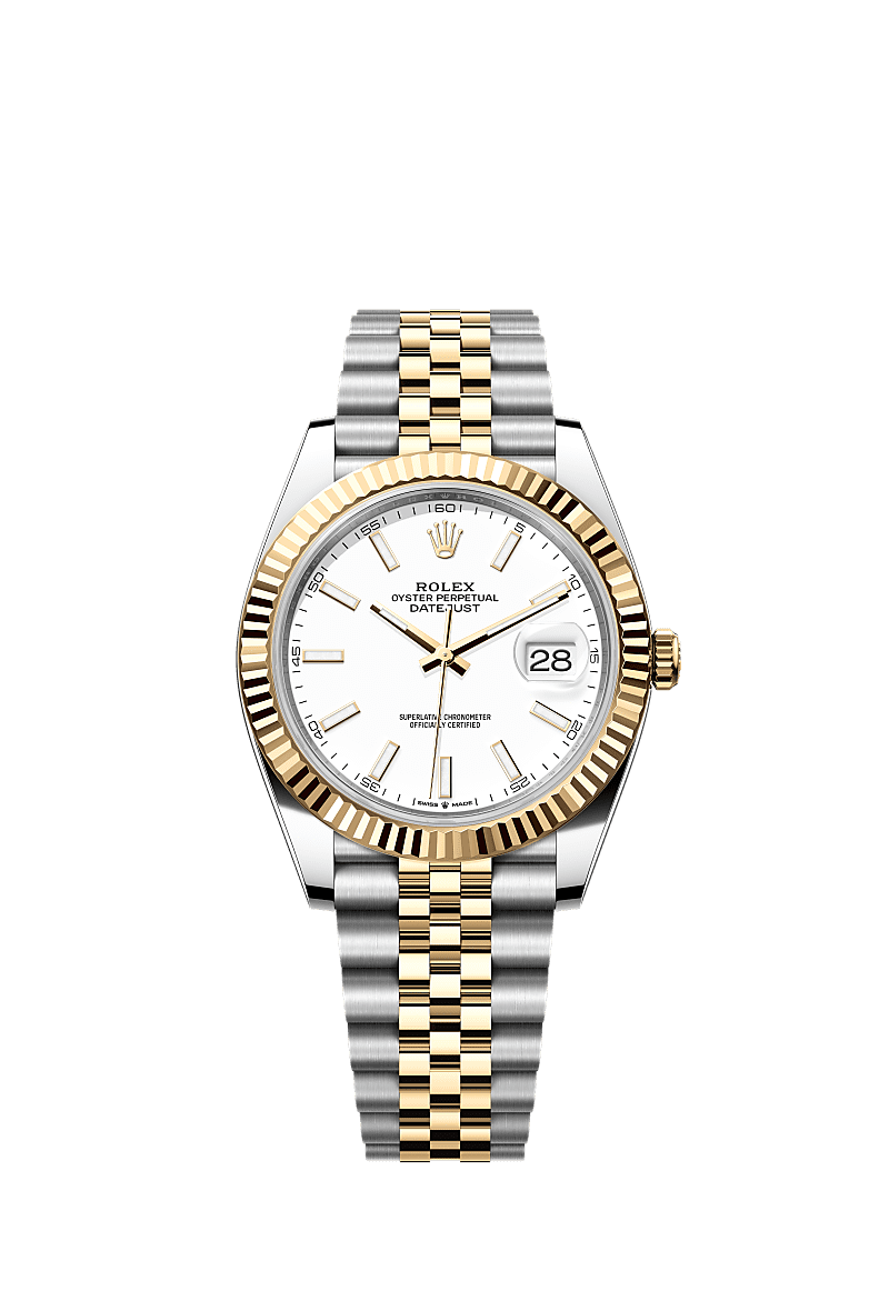 Datejust 41, Oyster, 41 mm, Edelstahl Oystersteel und Gelbgold, Zifferblatt : Weiß, Rolex