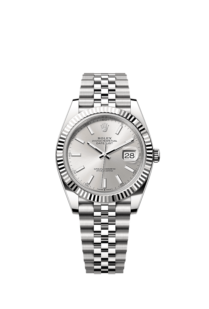 Datejust 41, Oyster, 41 mm, stal Oystersteel i białe złoto, Tarcza : Srebrna, Rolex