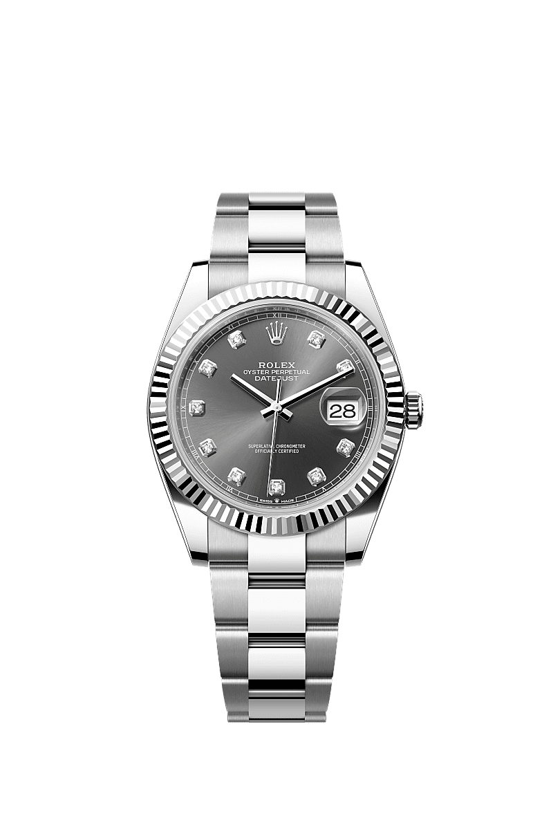 Datejust 41, Oyster, 41 mm, acciaio Oystersteel e oro bianco, Quadrante : Ardesia con diamanti, Rolex