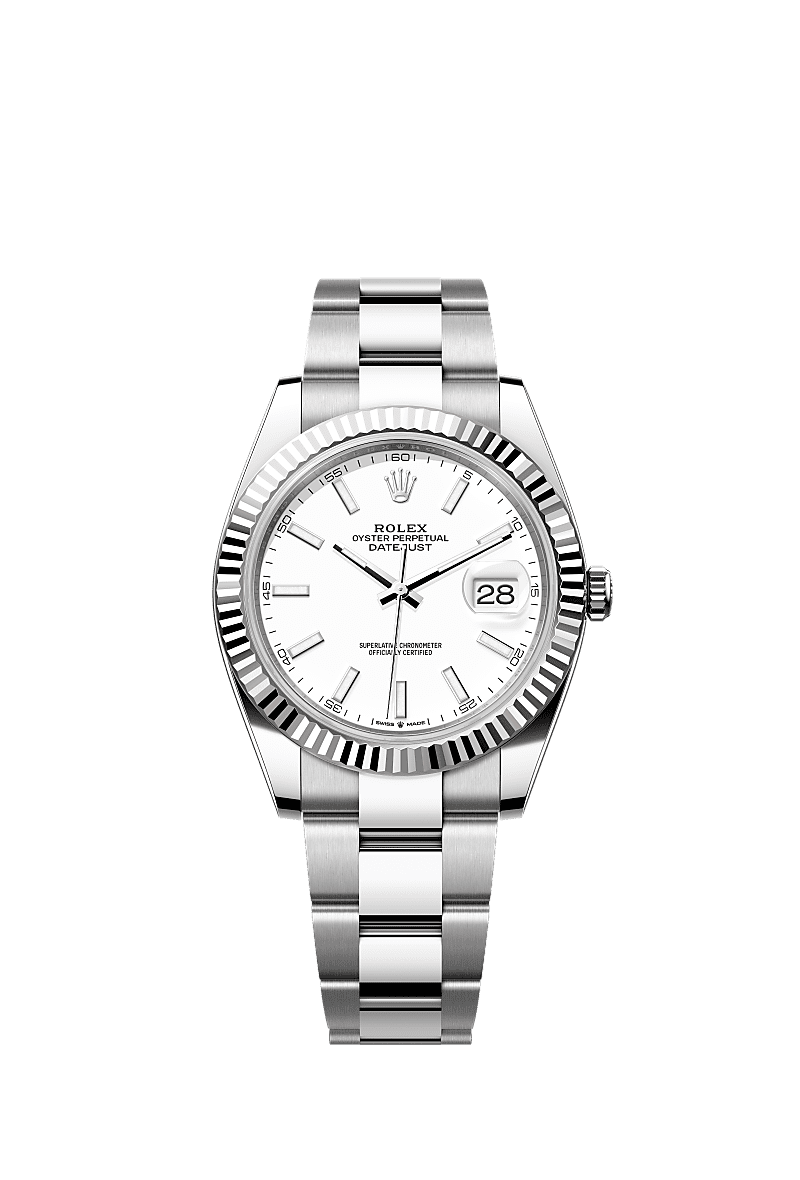 Datejust 41, Oyster, 41 mm, Oystersteel dan emas putih, Permukaan : Putih, Rolex