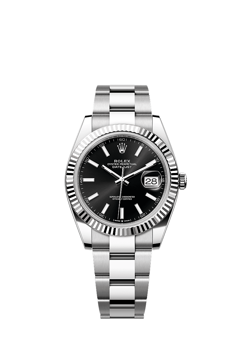 Datejust 41, Oyster, 41 mm, Oystersteel en witgoud, Wijzerplaat : Helderzwart, Rolex