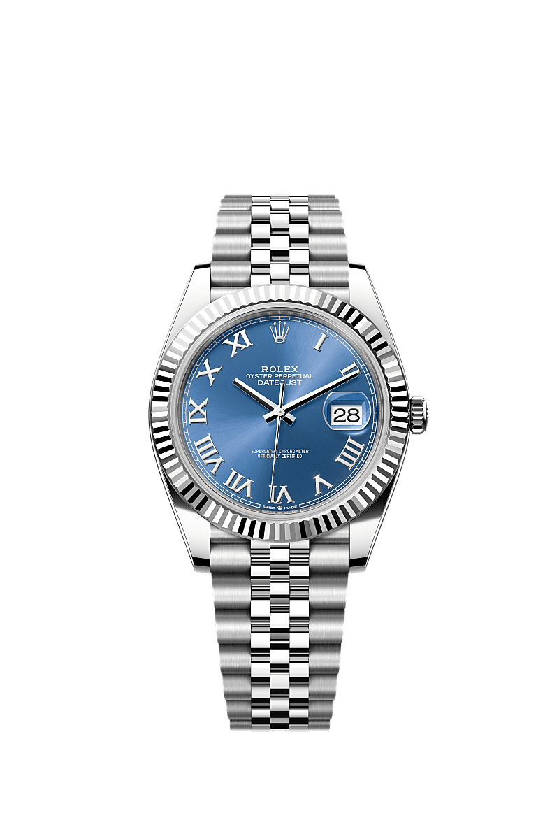 Datejust 41, Oyster, 41 mm, thép Oystersteel và vàng trắng, Mặt đồng hồ : Xanh azzurro, Rolex