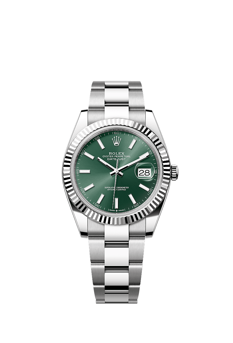 Datejust 41, Oyster, 41 mm, acier Oystersteel et or gris, Cadran : Vert menthe, Rolex