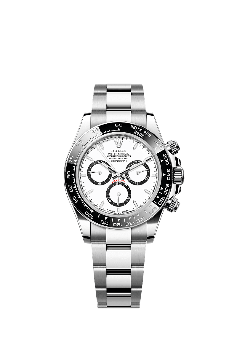 Cosmograph Daytona, Oyster, 40 มม., Oystersteel, หน้าปัด : กรอบล้อมส่วนแสดงเวลาขนาดเล็กสีขาวและสีดำ, Rolex