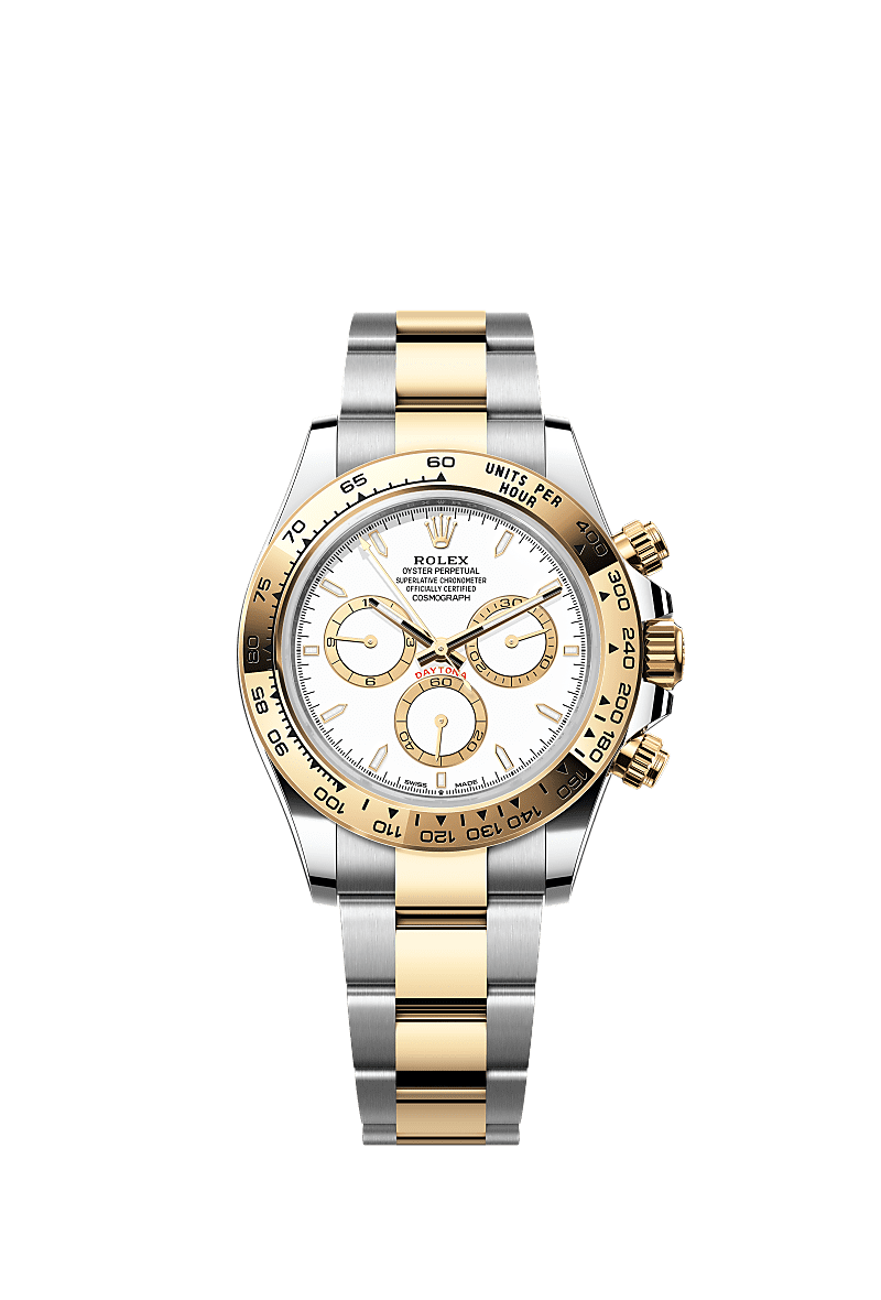 Cosmograph Daytona, Oyster, 40 mm, acier Oystersteel et or jaune, Cadran : Blanc, anneaux des compteurs dorés, Rolex