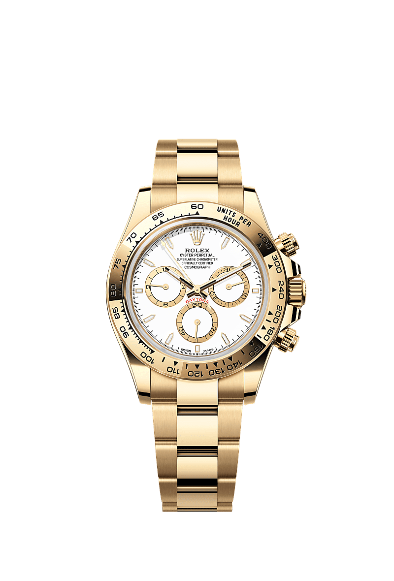 Cosmograph Daytona, Oyster, 40 มม., ทองคำ, หน้าปัด : กรอบล้อมส่วนแสดงเวลาขนาดเล็กสีขาวและสีทอง, Rolex