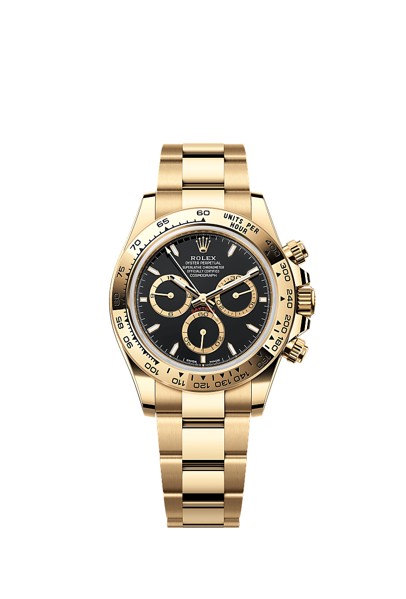 Cosmograph Daytona, Oyster, 40 mm, emas kuning, Permukaan : Cincin pembilang hitam keemasan, Rolex