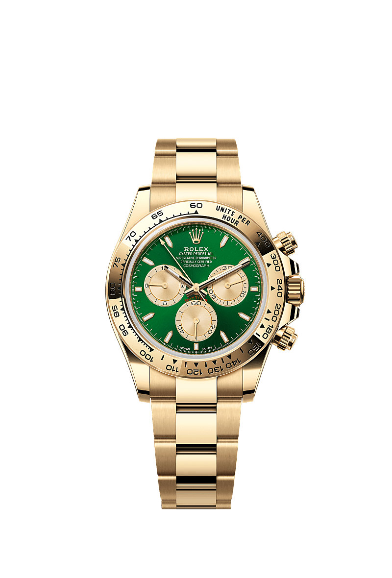 Cosmograph Daytona, Oyster, 40 mm, żółte złoto, Tarcza : Jaskrawozielona i złota, Rolex