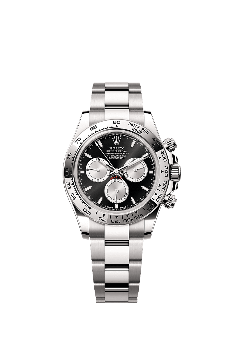 Cosmograph Daytona, Oyster, 40 mm, vàng trắng, Mặt đồng hồ : Màu đen sáng và xám thép, Rolex