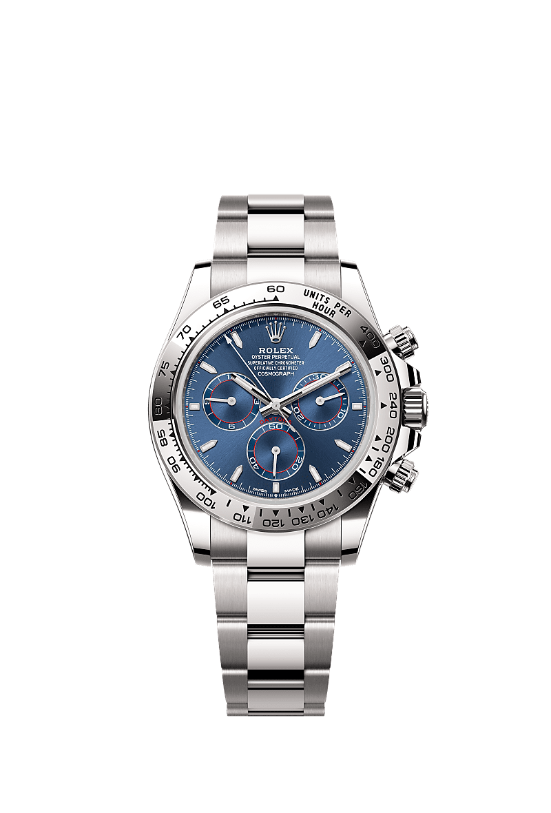 宇宙计型迪通拿, 蚝式，40毫米，白色黄金, 表盘 : 亮蓝色, Rolex