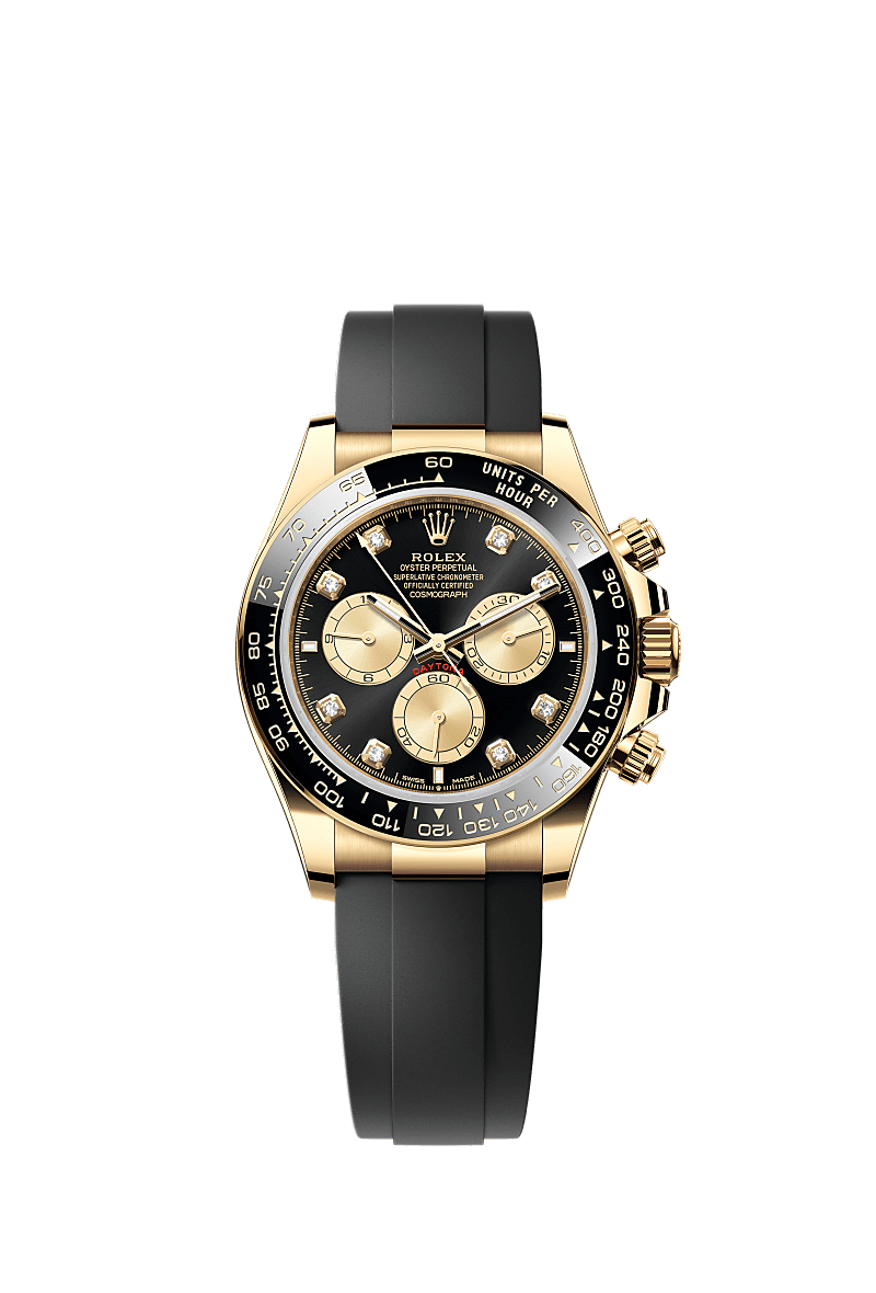 Cosmograph Daytona, Oyster, 40 มม., ทองคำ, หน้าปัด : สีดำสว่างและทองประดับด้วยเพชร, Rolex