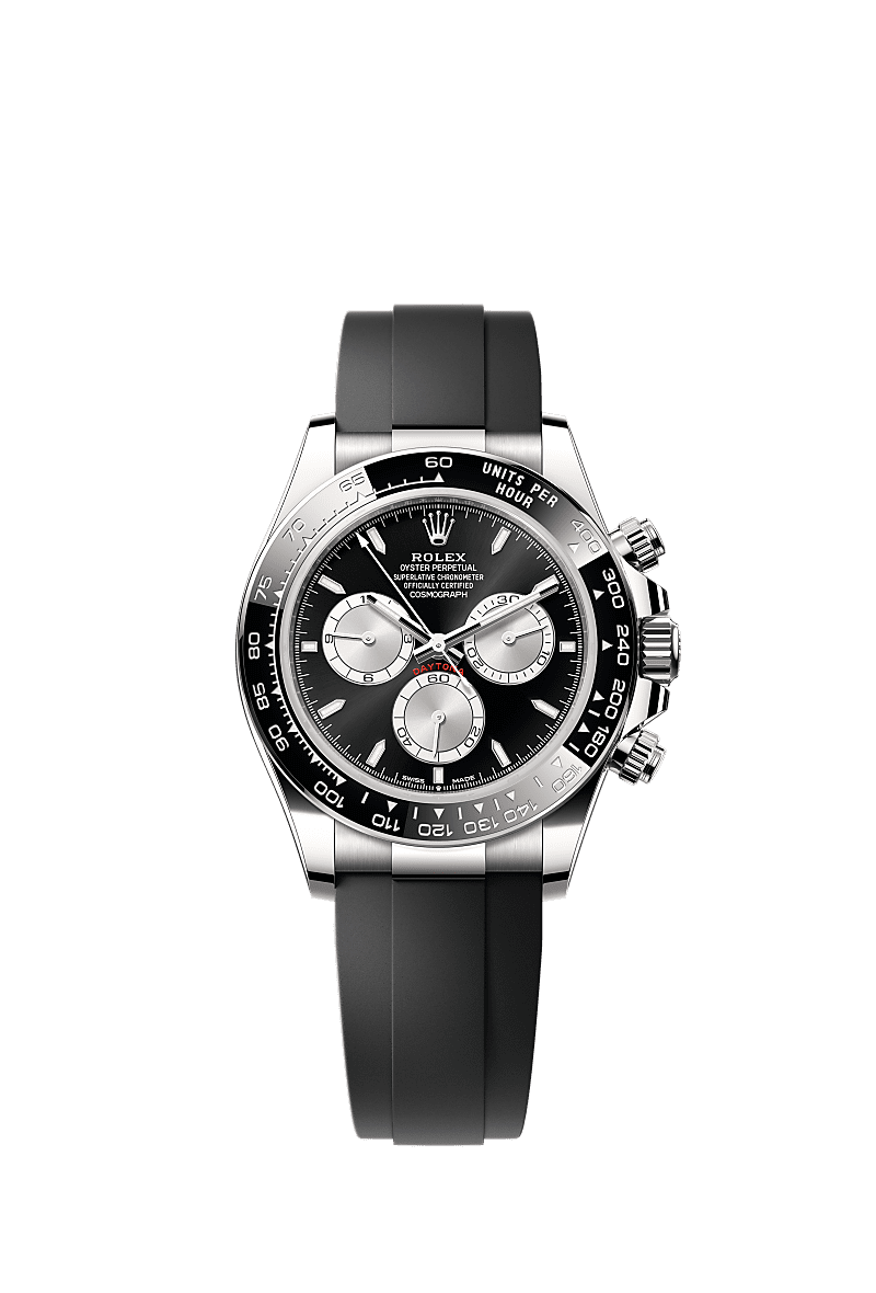 コスモグラフ デイトナ, オイスター、40 mm、ホワイトゴールド, ダイアル : ブライトブラック&スチール, Rolex