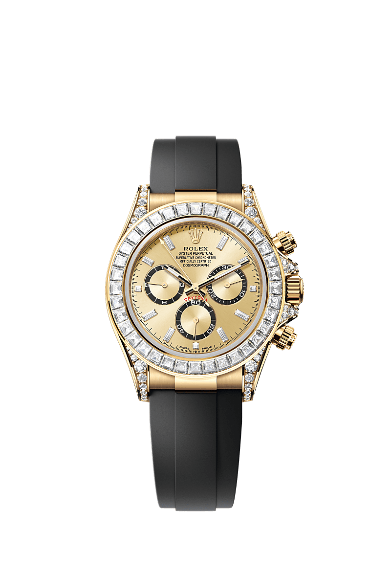 Cosmograph Daytona, Oyster, 40 mm, yellow gold and diamonds, Dial : Golden, bright black counter rings set with diamonds, Rolex