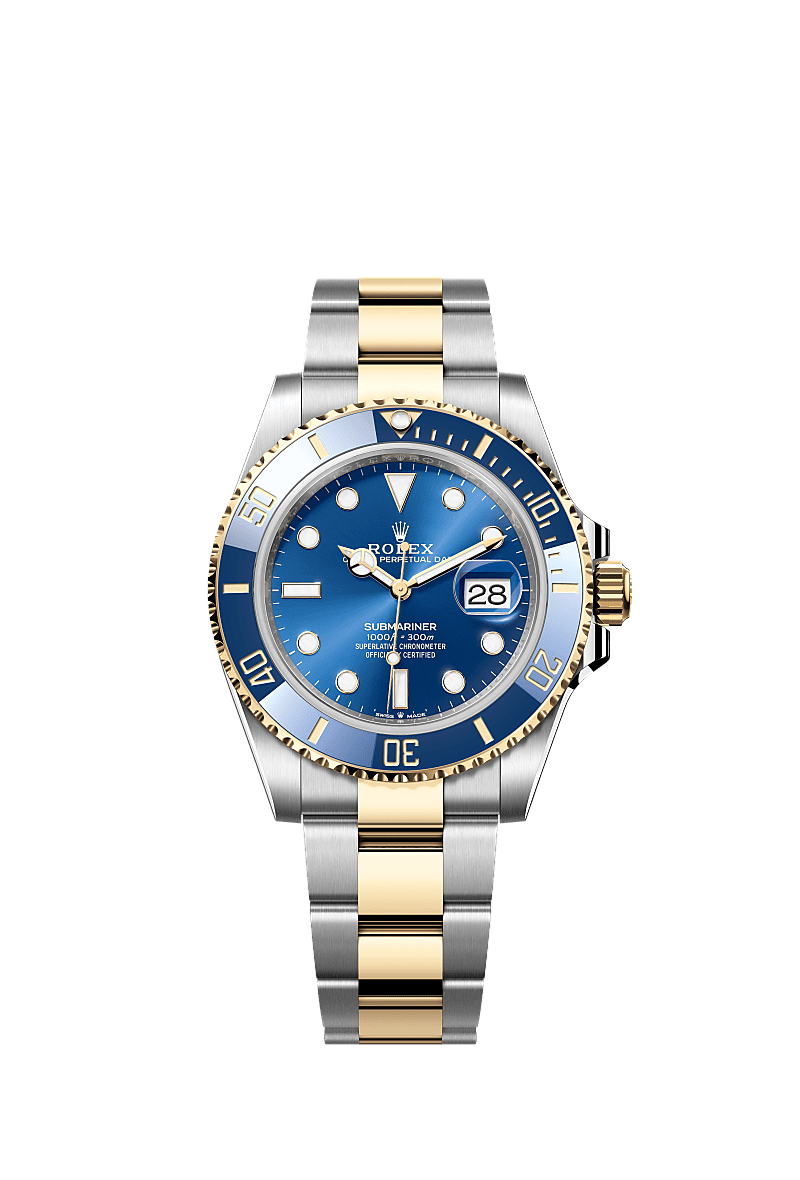 Submariner Date, Oyster, 41 mm, acier Oystersteel et or jaune, Cadran : Bleu roi, Rolex