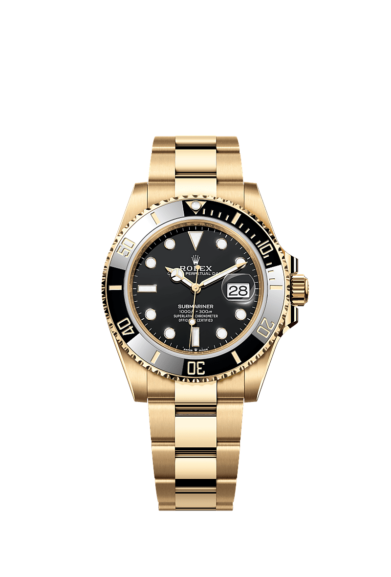 Submariner Date, Oyster, 41 mm, emas kuning, Permukaan : Hitam, Rolex